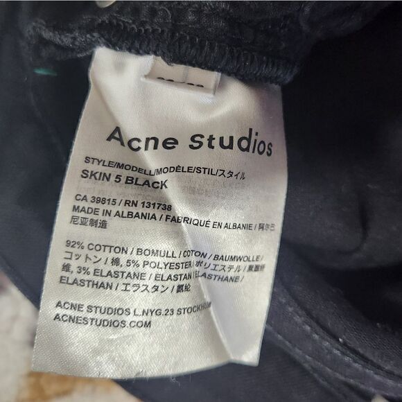 Acne Studio Skin 5 Jet Black Skinny Jeans Size 26 - Picture 6 of 6